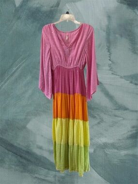 Aura Lila Sequin-embellished Maxi Dress Color Blocked Cover-Up Maxi Dress Sz XS